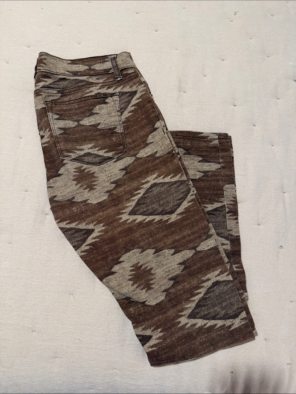 Lauren Ralph Lauren Brown and Gray Aztec-Pattern Chinos